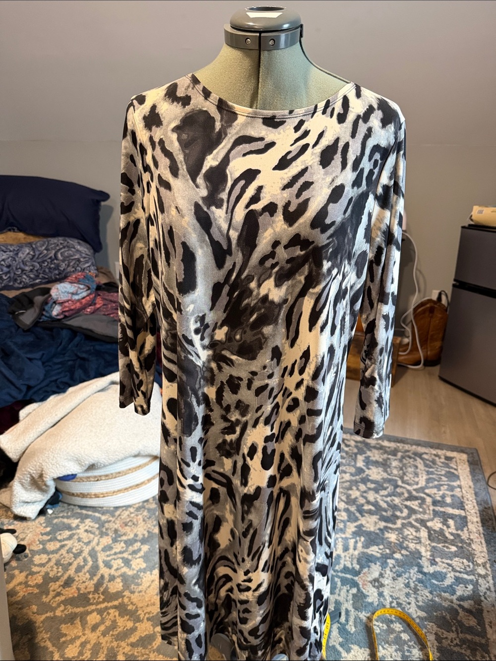Effortless Style by CitiknitsLong Sleeve Black and Gray Animal Print Dress